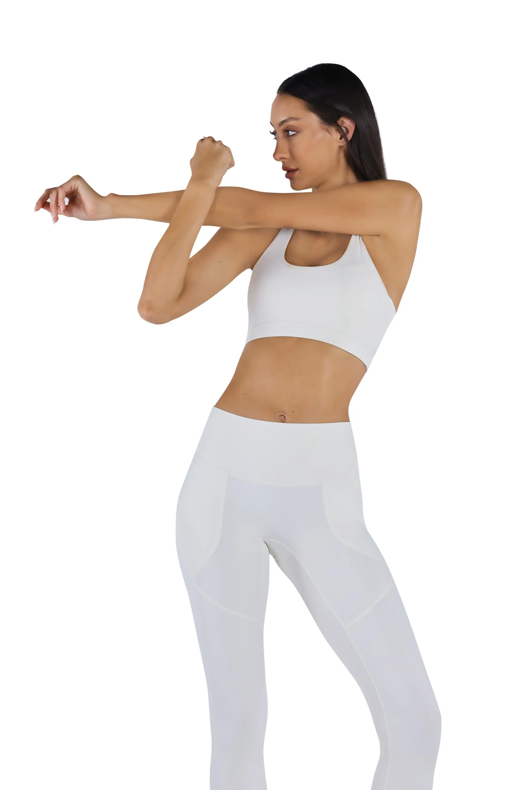 YesEco Women's Activewear white High-Support Padded Sports Criss-Cross Bra